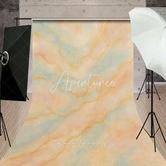 Aperturee - Aperturee Elegant Pastel Watercolor Sweep Backdrop with Golden Veins Abstract Marble Texture for Artistic Photography