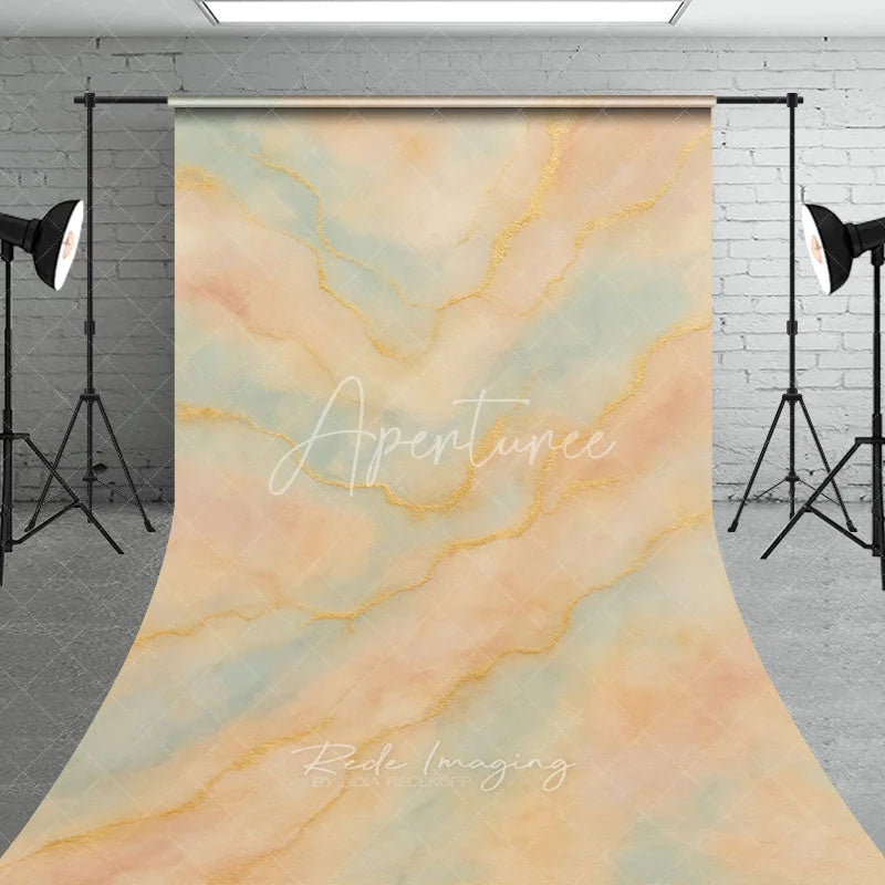 Aperturee - Aperturee Elegant Pastel Watercolor Sweep Backdrop with Golden Veins Abstract Marble Texture for Artistic Photography