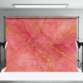 Aperturee - Aperturee Elegant Pink and Gold Abstract Fluid Art Photography Backdrop Luxurious Marble Texture Photo Prop