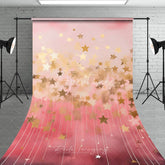 Aperturee - Aperturee Elegant Pink and Gold Falling Stars Sweep Backdrop Dreamy Celebration Photography Background for Birthday Parties