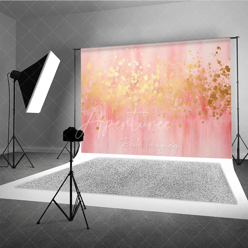 Aperturee - Aperturee Elegant Pink and Gold Foil Abstract Photography Backdrop Soft Artistic Party Decor