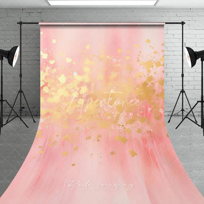 Aperturee - Aperturee Elegant Pink and Gold Glitter Abstract Sweep Backdrop Dreamy Celebration Party and Professional Photo Decor