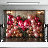 Aperturee - Aperturee Elegant Pink and Gold Heart Balloon Photography Backdrop with Greenery Romantic Valentine’s Day Celebration Decor