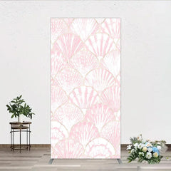 Aperturee - Aperturee Elegant Pink and Gold Scallop Shell Pattern Rectangle Arch Backdrop Delicate Mermaid Theme Baby Shower Party Decor