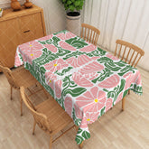 Aperturee - Aperturee Elegant Pink And Green Floral Rectangle Tablecloth