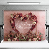 Aperturee - Aperturee Elegant Pink and Red Floral Heart Arch Photography Backdrop with Textured Wall Romantic Wedding Engagement Decor