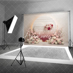 Aperturee - Aperturee Elegant Pink and Red Floral Heart Photography Backdrop Romantic Wedding or Valentine’s Day Party Decor