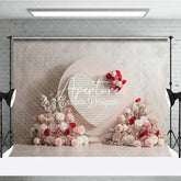Aperturee - Aperturee Elegant Pink and Red Roses Floral Heart Photography Backdrop with Textured Wall Romantic Celebration Decor