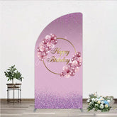 Aperturee - Aperturee Elegant Pink and Rose Gold Balloons with Roses Happy Birthday Half Moon Arch Backdrop Kit Purple Glitter Party Decor