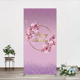 Aperturee - Aperturee Elegant Pink and Rose Gold Balloons with Roses Happy Birthday Rectangle Backdrop Kit Purple Glitter Party Decor