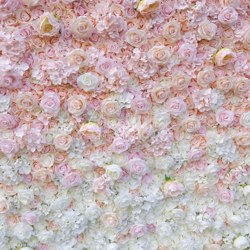Aperturee - Aperturee Elegant Pink and White Gradient Artificial Flower Wall Lush Rose Floral Backdrop for Wedding Party Decor