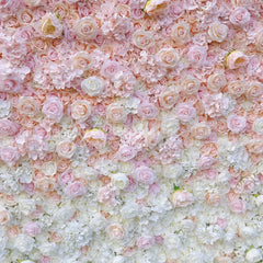 Aperturee - Aperturee Elegant Pink and White Gradient Artificial Flower Wall Lush Rose Floral Backdrop for Wedding Party Decor
