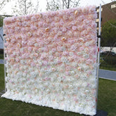 Aperturee - Aperturee Elegant Pink and White Gradient Artificial Flower Wall Lush Rose Floral Backdrop for Wedding Party Decor