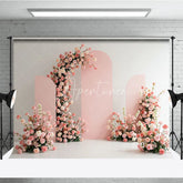 Aperturee - Aperturee Elegant Pink Arches with White and Pink Floral Photography Backdrop Romantic Wedding or Baby Shower Decor