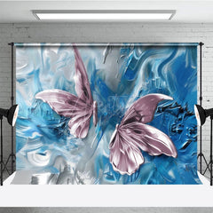Aperturee - Aperturee Elegant Pink Blue Abstract Butterfly Photo Backdrop