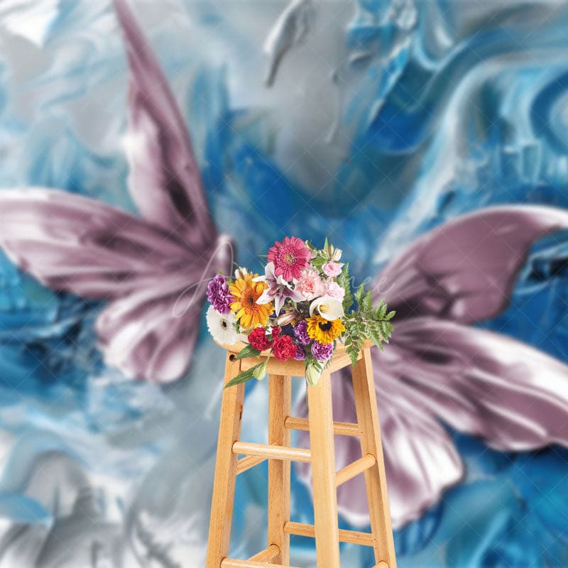 Aperturee - Aperturee Elegant Pink Blue Abstract Butterfly Photo Backdrop