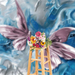 Aperturee - Aperturee Elegant Pink Blue Abstract Butterfly Photo Backdrop