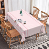 Aperturee - Aperturee Elegant Pink Border Rectangle Tablecloth Rose Floral Edge Design for Valentine Mother Day Dining Room Decor