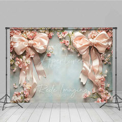 Aperturee - Aperturee Elegant Pink Bow Flower Frame Photography Backdrop Vintage Floral Wedding Studio Prop