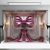 Aperturee - Aperturee Elegant Pink Bow with Pearl Strings Photography Backdrop Luxury Wedding and Party Decor