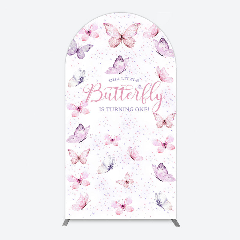 Aperturee - Aperturee Elegant Pink Butterfly 1st Birthday Arch Backdrop