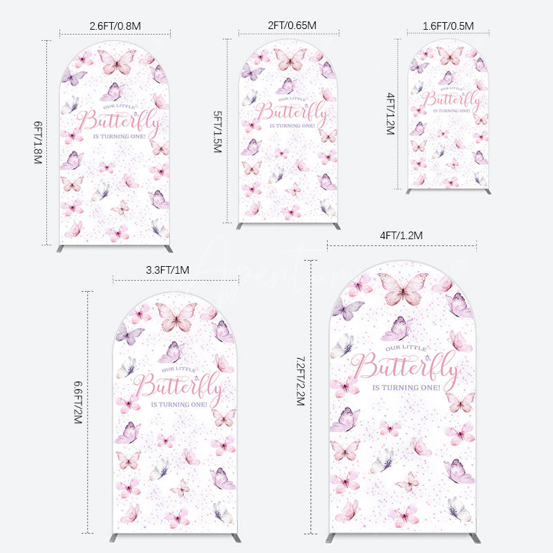 Aperturee - Aperturee Elegant Pink Butterfly 1st Birthday Arch Backdrop