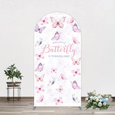 Aperturee - Aperturee Elegant Pink Butterfly 1st Birthday Arch Backdrop