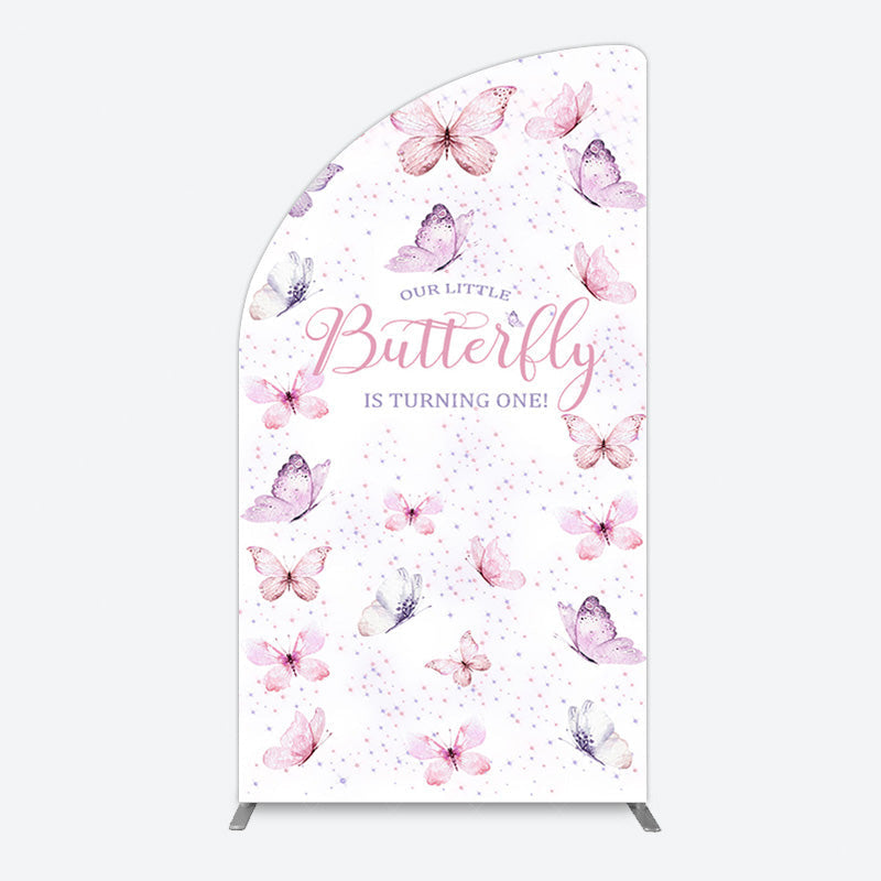 Aperturee - Aperturee Elegant Pink Butterfly 1st Birthday Half Moon Arch Backdrop