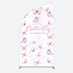 Aperturee - Aperturee Elegant Pink Butterfly 1st Birthday Half Moon Arch Backdrop