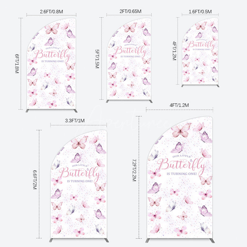 Aperturee - Aperturee Elegant Pink Butterfly 1st Birthday Half Moon Arch Backdrop