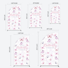Aperturee - Aperturee Elegant Pink Butterfly 1st Birthday Half Moon Arch Backdrop
