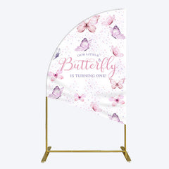 Aperturee - Aperturee Elegant Pink Butterfly 1st Birthday Half Moon Arch Backdrop