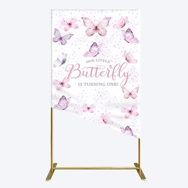 Aperturee - Aperturee Elegant Pink Butterfly 1st Birthday Rectangle Backdrop