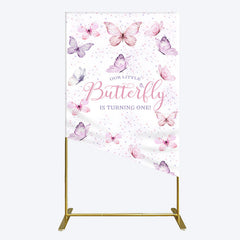 Aperturee - Aperturee Elegant Pink Butterfly 1st Birthday Rectangle Backdrop