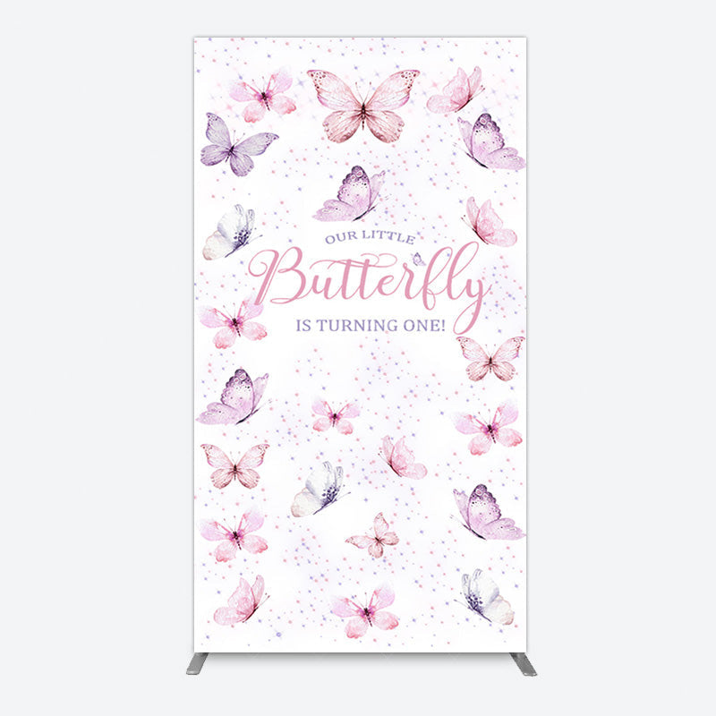 Aperturee - Aperturee Elegant Pink Butterfly 1st Birthday Rectangle Backdrop