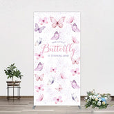 Aperturee - Aperturee Elegant Pink Butterfly 1st Birthday Rectangle Backdrop