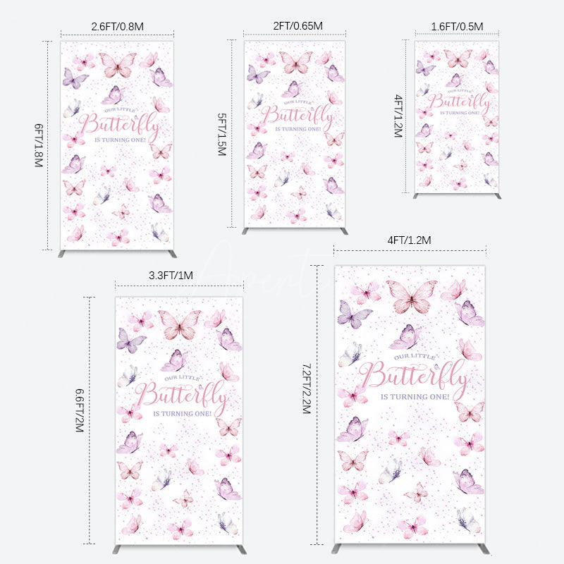 Aperturee - Aperturee Elegant Pink Butterfly 1st Birthday Rectangle Backdrop