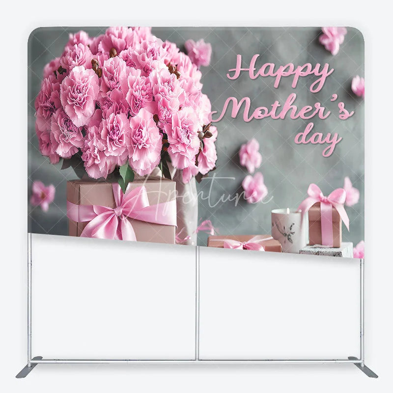 Aperturee - Aperturee Elegant Pink Carnations and Gift Boxes Square Double-Sided Backdrop Happy Mother’s Day Celebration Decor