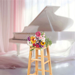Aperturee - Aperturee Elegant Pink Curtain Piano Maternity Photo Backdrop