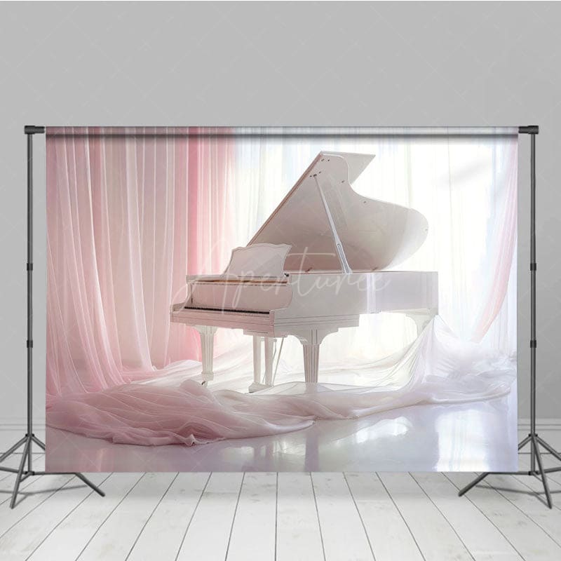 Aperturee - Aperturee Elegant Pink Curtain Piano Maternity Photo Backdrop