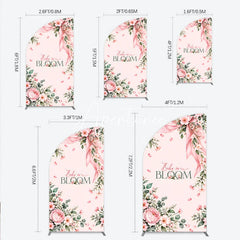Aperturee - Aperturee Elegant Pink Floral Baby in Bloom Half Moon Arch Backdrop Ribbon and Green Leaves for Baby Shower