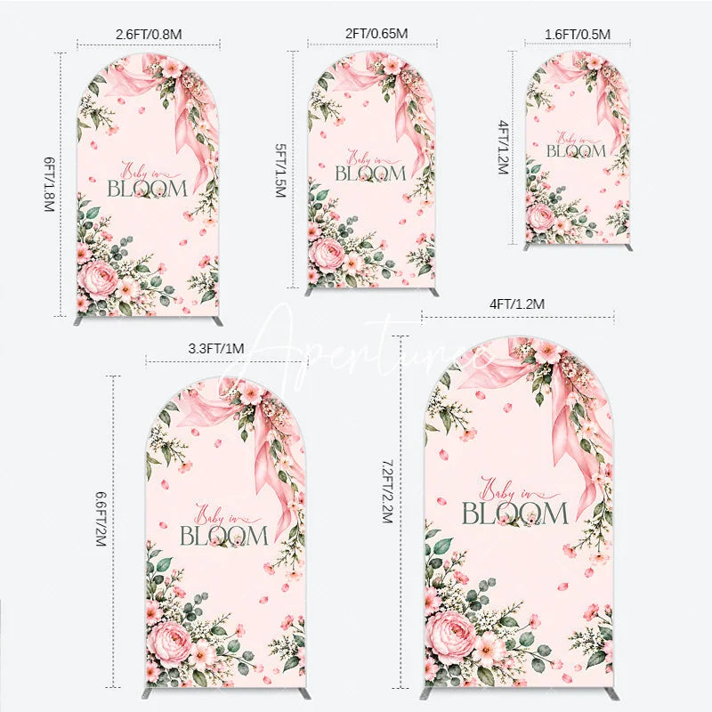 Aperturee - Aperturee Elegant Pink Floral Baby in Bloom Round Top Arch Backdrop Sweet Baby Shower Birthday Party Decor