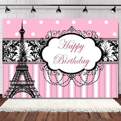 Aperturee - Aperturee Elegant Pink Floral Eiffel Tower Happy Birthday Backdrop Perfect Party Decoration for Women