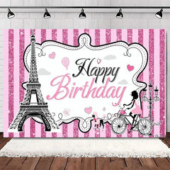 Aperturee - Aperturee Elegant Pink Floral Eiffel Tower Happy Birthday Backdrop Perfect Party Decoration for Women