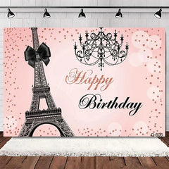 Aperturee - Aperturee Elegant Pink Floral Eiffel Tower Happy Birthday Backdrop Perfect Party Decoration for Women