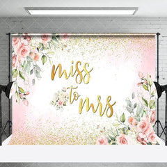 Aperturee - Aperturee Miss To Mrs Pink Floral Gold Glitter Wedding Backdrop