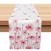 Aperturee - Aperturee Elegant Pink Floral Table Runner for Spring Fresh Wildflower Kitchen Decor Wedding or Mothers Day Decoration