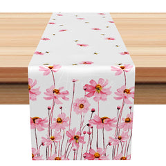 Aperturee - Aperturee Elegant Pink Floral Table Runner for Spring Fresh Wildflower Kitchen Decor Wedding or Mothers Day Decoration