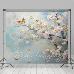 Aperturee - Aperturee Elegant Pink Flowers Butterflies Photography Backdrop