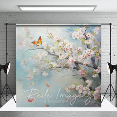 Aperturee - Aperturee Elegant Pink Flowers Butterflies Photography Backdrop